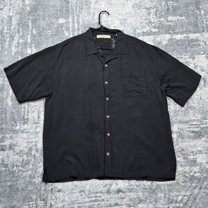 Tommy Bahama Black 100% Silk Camp Shirt Mens XL Short Sleeve Button Up Casual